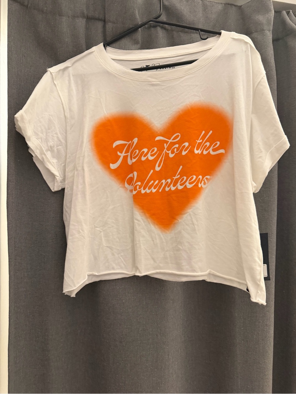 White Crop Tee with Orange Heart Graphic - Unbranded